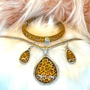 Brighton TRINITY LEOPARD Animal Print Cheetah Crystal Necklace Bracelet Earrings